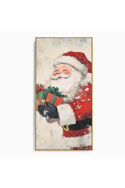 Luxcanva Tablou Canvas Mos Craciun si Darurile Copiilor 50x100 cm cu Rama Aur...