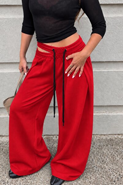 World Fashion Trends Kadın Bel Dekolteli Çift Lastik Detaylı Bol Paça Eşofman...