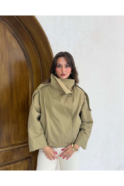 LUUNA STORE HAKİ KRUVAZE YAKA KISA TRENÇKOT - 1609