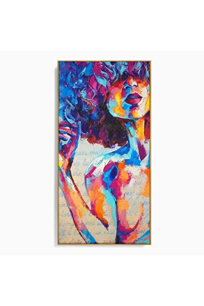 Luxcanva Tablou Canvas Femeia in Culori 50x100 cm cu Rama Auriu Cromatic Priv...