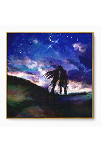 Luxcanva Tablou Canvas Sarut sub Cerul Instelat 50x50 cm cu Rama Auriu Tandre...