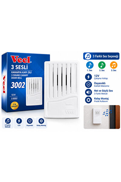 Veel 3002 3 Sesli Kanarya Kapı Zili 12V Kablolu Zil