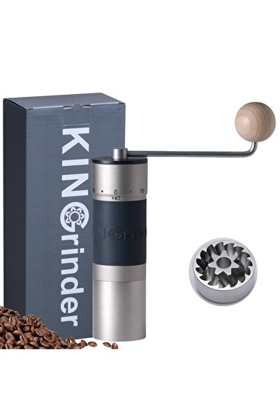 OEM [Gümüş]KINGrinder K6 Manuel Kahve Öğütücü, Düz Saplı, Çelik Öğütücü