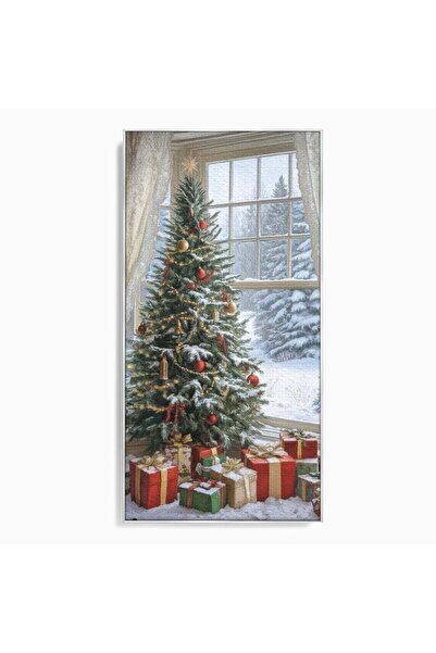 Luxcanva Tablou Canvas Brad de Craciun 60x120 cm cu Rama Argintiu Relaxare Fa...