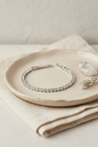 norsary Brass Silver Color Zircon Stone Waterway Women's Bracelet