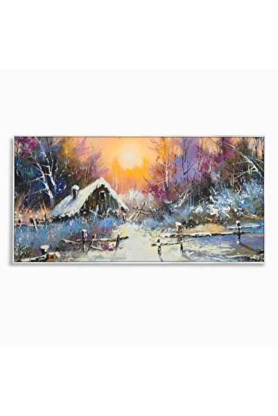 Luxcanva Tablou Canvas Peisaj De Iarna 100x50 cm cu Rama Argintiu Living Dorm...
