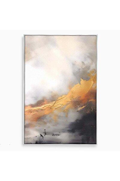 Luxcanva Tablou Canvas Pastel Auriu 50x70 cm cu Rama Argintiu Dormitor Abstra...
