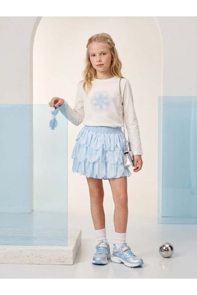 Zekids Girl's Blue Floral Leaf Detailed Design Shorts Skirt