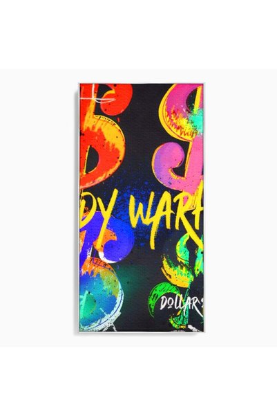 Luxcanva Tablou Canvas Dollar Sign 50x100 cm cu Rama Argintiu Room Andy Warho...