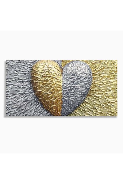 Luxcanva Tablou Canvas Inima Dualitatii 120x60 cm pe Sasiu Lemn Aur Argint St...