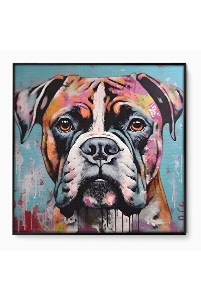 Luxcanva Tablou Canvas Boxer Dog 90x90 cm cu Rama Negru Decorativ Dormitor Caine