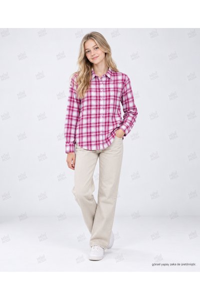 Minimoda Kids Карирана момичешка риза с каменни детайли