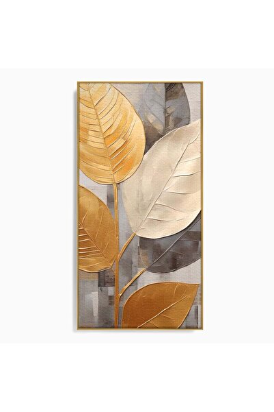 Luxcanva Tablou Canvas Simfonia Frunzelor 60x120 cm cu Rama Auriu Dormitor De...