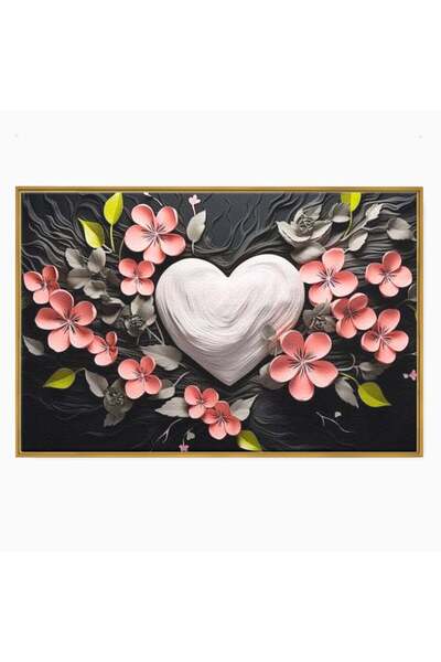 Luxcanva Tablou Canvas Ecouri Florale 70x50 cm cu Rama Auriu Simbolism Emotie...