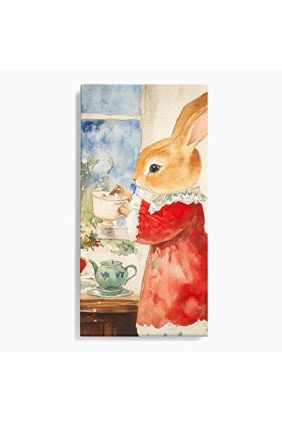 Luxcanva Tablou Canvas Iepurasul Rosu si Aroma Ceaiului 50x100 cm pe Sasiu Le...