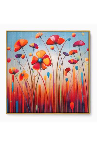 Luxcanva Tablou Canvas Sunet Floral 50x50 cm cu Ramă Aurie Living Flori Camp