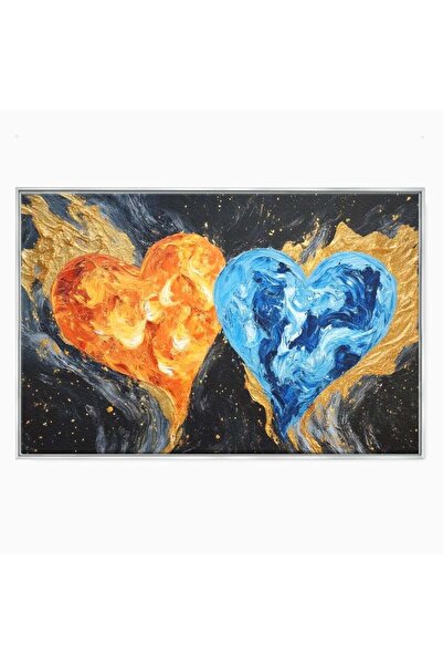 Luxcanva Tablou Canvas Inimi de Foc si Gheata 120x80 cm cu Rama Argintiu Foc ...