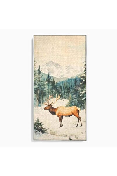 Luxcanva Tablou Canvas Cerbul din Muntii Inzapeziti 50x100 cm cu Rama Arginti...