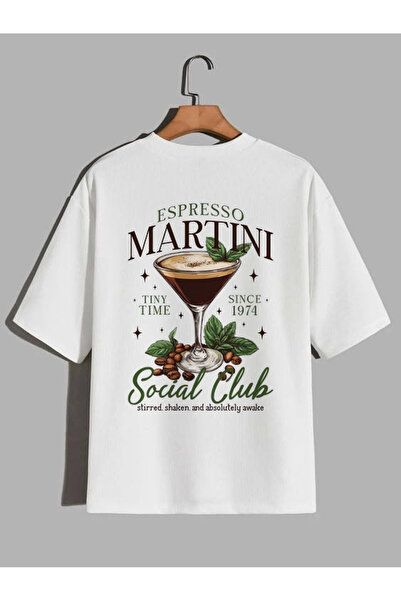 CrowsGate Espresso Martini Social Club Coffee Printed White Oversize T-Shirt