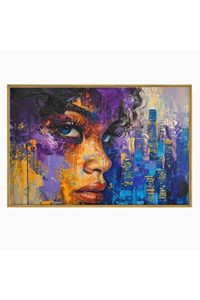 Luxcanva Tablou Canvas Femeia si Lumina Orasului 60x40 cm cu Rama Auriu Urban...
