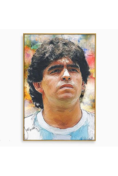 Luxcanva Tablou Canvas Diego Armando Maradona 50x70 cm cu Rama Auriu Culori M...