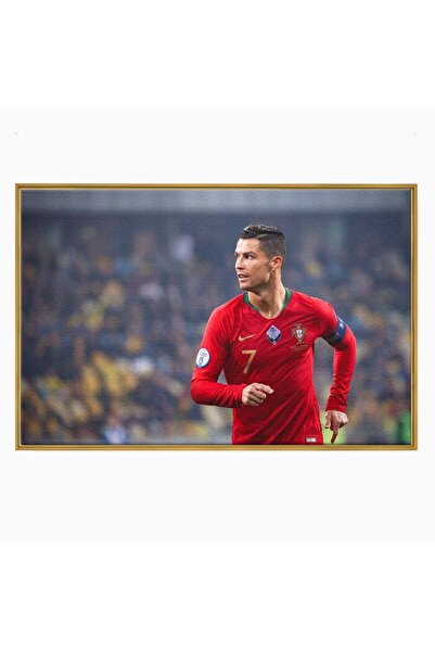 Luxcanva Tablou Canvas Cristiano Ronaldo 70x50 cm cu Rama Auriu Culori Capita...