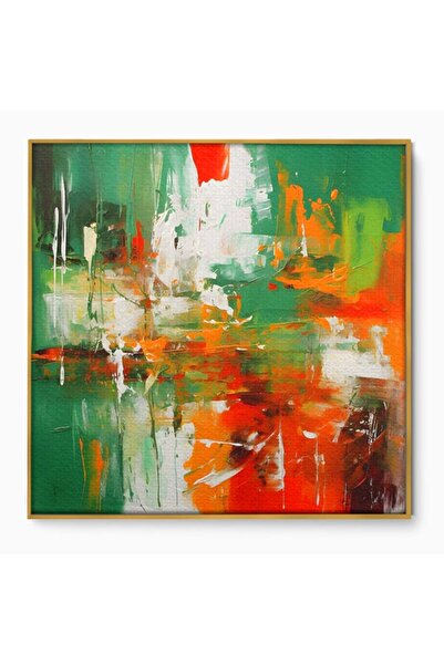Luxcanva Tablou pe pânză Verde 100x100 cm cu ramă aurie Abstract Cromatic