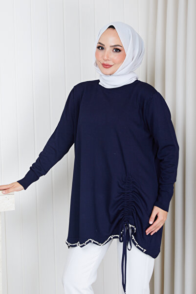 Pamuk Butik Γυναικείο πλεκτό τουνίκ με λεπτομέρεια από κορδόνι στο τελείωμα τ...