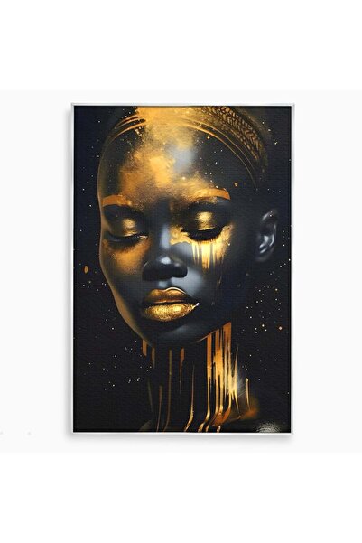 Luxcanva Tablou pe pânză Frumusețe Africană Acoperită cu Aur 100x150 cm cu Ra...