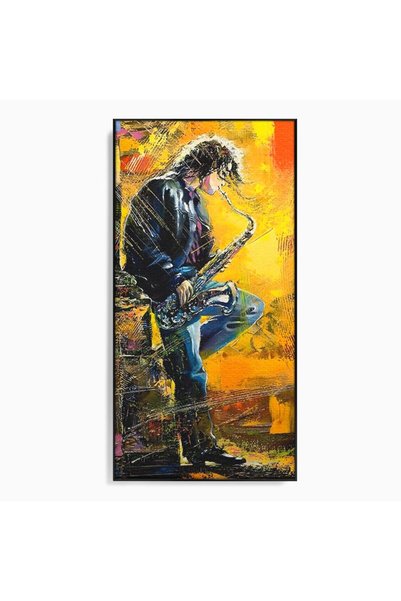 Luxcanva Tablou Canvas Muzician Stradal cm cu Rama Negru Culori Muzician Saxofon