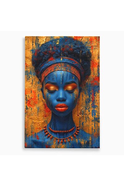 Luxcanva Tablou Canvas Frumusete Etnica 40x60 cm pe Sasiu Lemn Albastru Aur Azur