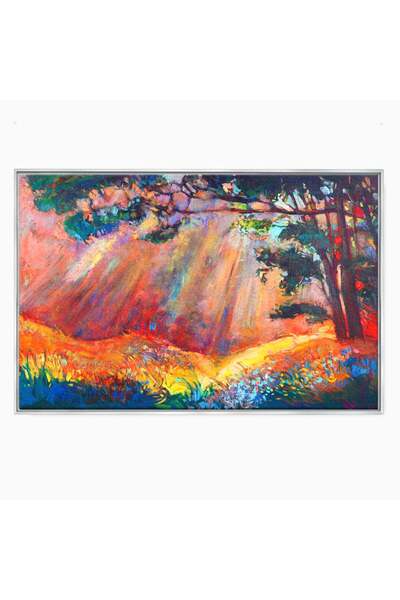 Luxcanva Tablou Canvas Razele Soarelui 70x50 cm cu Rama Argintiu Diva Soare P...