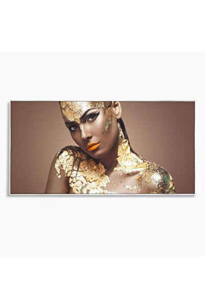 Luxcanva Tablou Canvas Beauty Covered In Gold 100x50 cm cu Rama Argintiu Gold...
