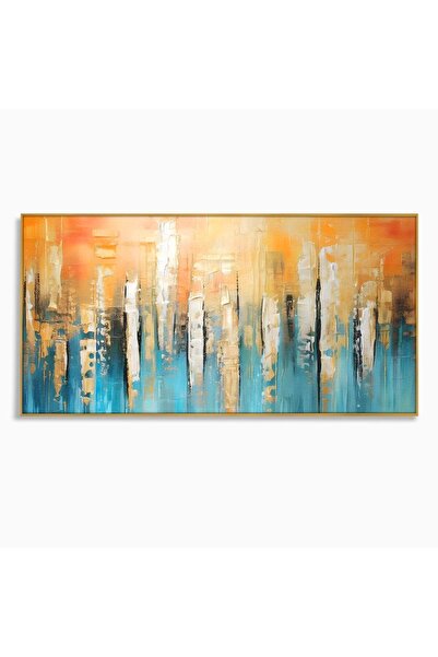 Luxcanva Tablou Canvas Pictura Colorata Abstracta 140x70 cm cu Rama Auriu Cul...