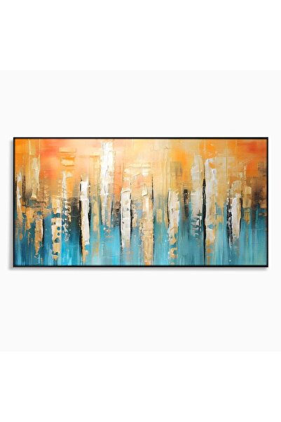 Luxcanva Tablou Canvas Pictura Colorata Abstracta 140x70 cm cu Rama Negru Cul...