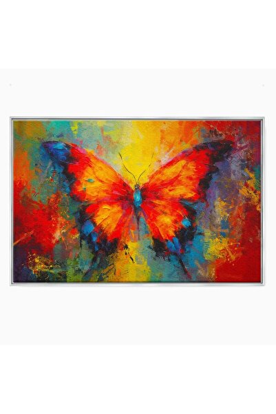 Luxcanva Tablou Canvas Fluture Viu Colorat 60x40 cm cu Rama Argintiu Culori F...