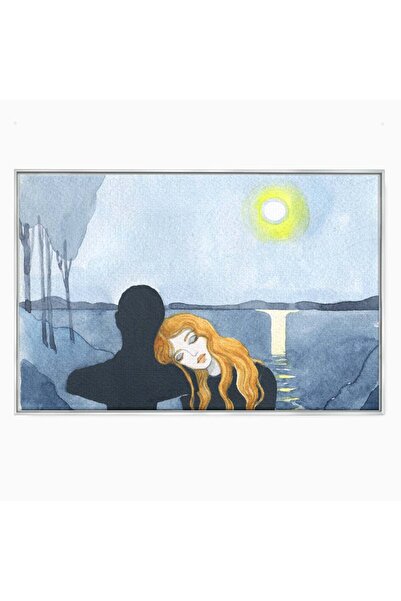 Luxcanva Tablou Canvas Indragostiti 100x70 cm cu Rama Argintiu Apus Lac Indra...