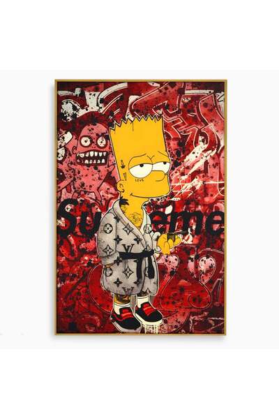 Luxcanva Tablou Canvas Bart 40x60 cm cu Rama Auriu Culori Cartoons Simpson