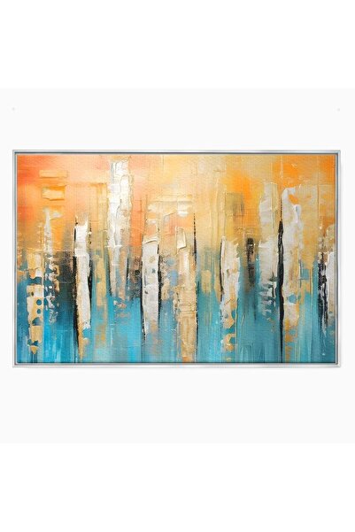 Luxcanva Tablou Canvas Pictura Colorata Abstracta 70x50 cm cu Rama Argintiu C...