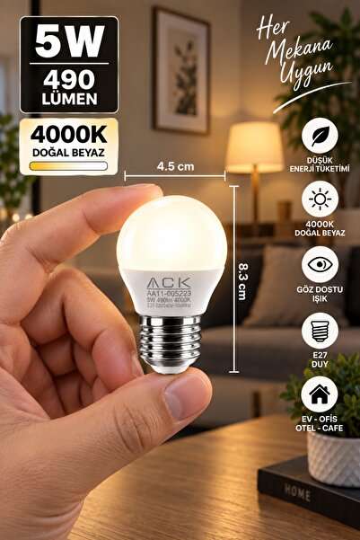 Aryes E27 G45 Mini LED Ampul 5W 490 Lümen 4000K Gün Işığı 4,5×8,3 cm