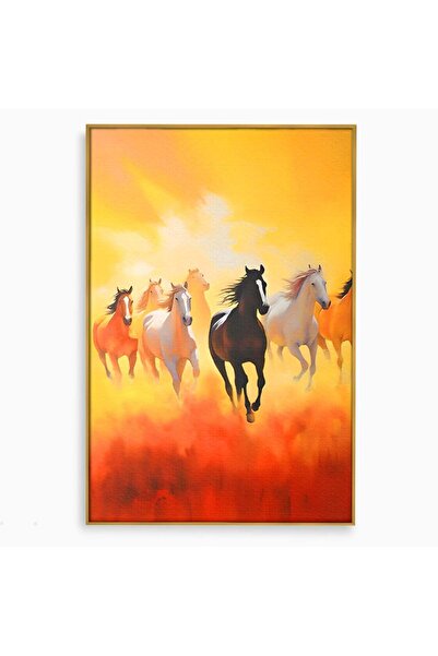 Luxcanva Tablou pe pânză Cai Sălbatici și Liberi 50x70 cm cu Ramă Aurie Culor...