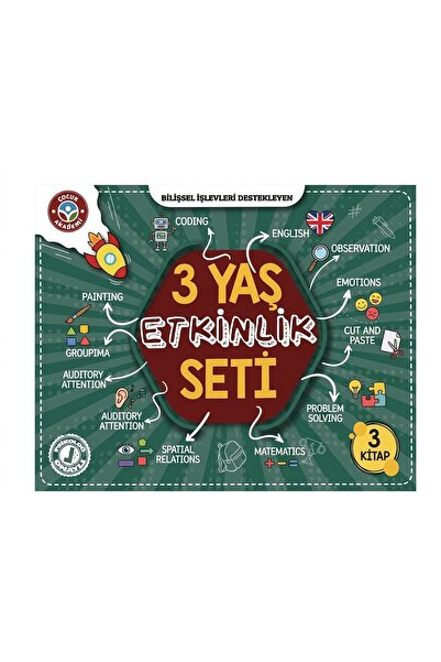 AKADEMİNİ 3 Yaş Etkinlik Seti (3 Kitap) - Bilişsel Gelişim, Dikkat ve Zeka Ge...