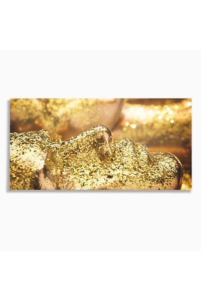 Luxcanva Tablou Canvas Golden Face 120x60 cm pe Sasiu Lemn Culori Gold Face