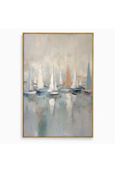 Luxcanva Tablou pe pânză Nave în port 50x70 cm cu ramă aurie Culori Sea Travel