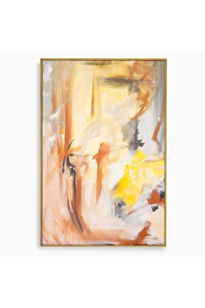 Luxcanva Tablou pe pânză, maro și auriu, 70x100 cm, cu ramă aurie, culori abs...