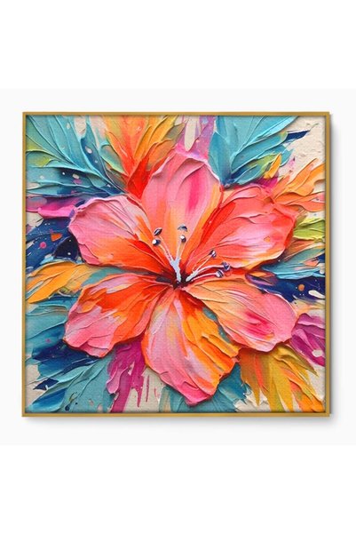 Luxcanva Tablou Canvas Floare Multicolora 50x50 cm cu Rama Auriu Natura Decor...