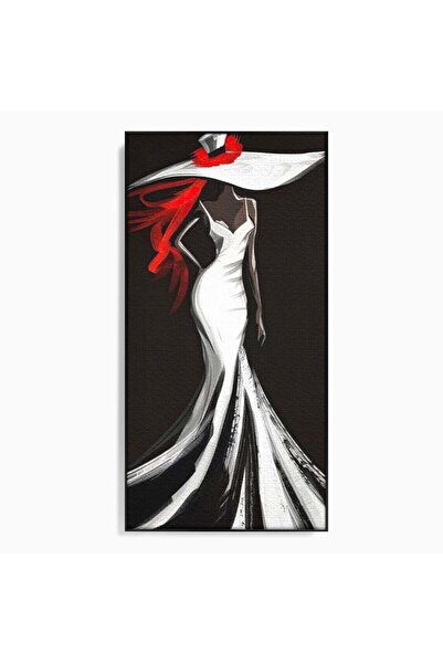 Luxcanva Tablou Canvas O Diva in Rochie Alba 70x140 cm cu Rama Negru Silueta ...