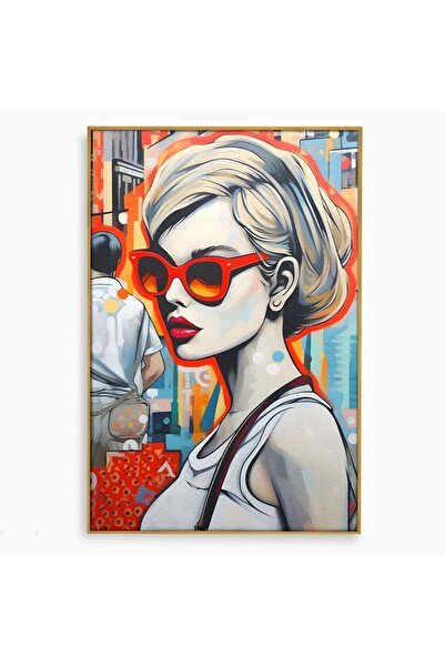 Luxcanva Tablou pe pânză cu o fată frumoasă, 100x150 cm, cu ramă aurie, ochel...