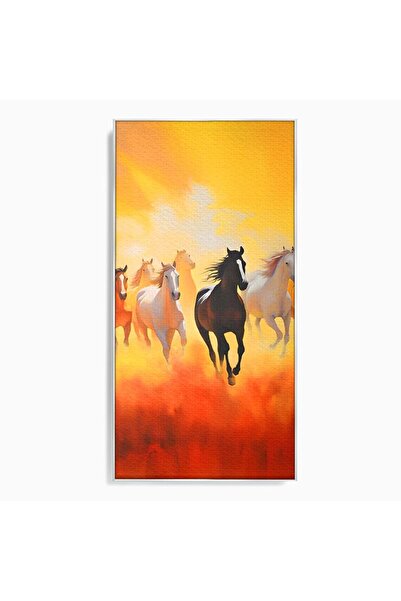 Luxcanva Tablou pe pânză Cai Sălbatici și Liberi 60x120 cm cu Ramă Argintie C...