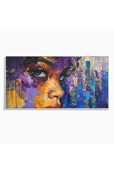 Luxcanva Tablou Canvas Femeia si Lumina Orasului 100x50 cm cu Rama Argintiu U...